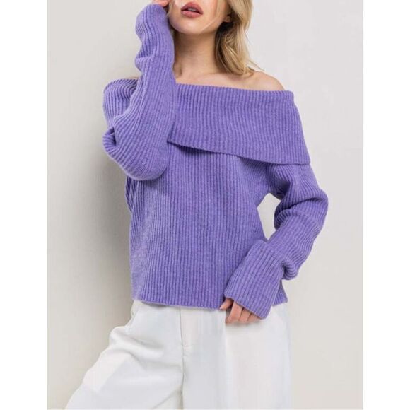 Off shoulder purple sweater - Picture 1 of 5